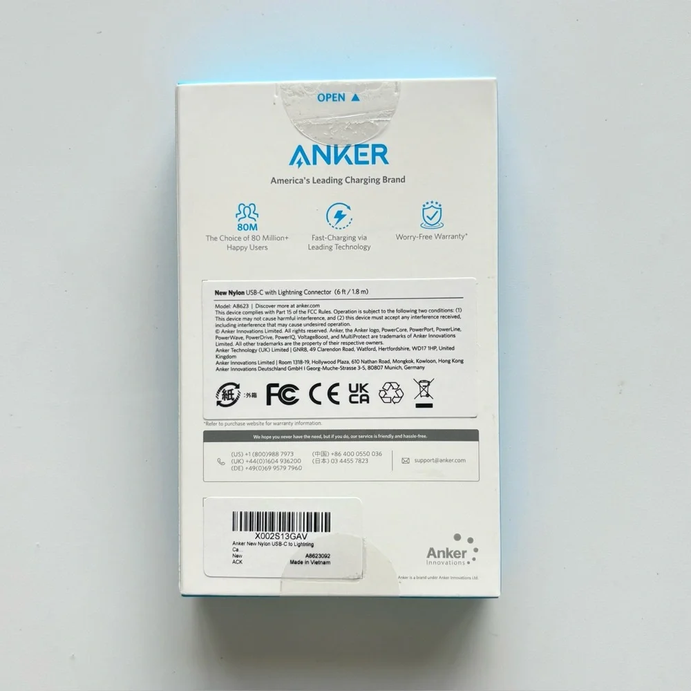 Anker 331 USB-C to Lightning Nylon Cable 6ft (Red), MFi Certified, Fast / NIB
